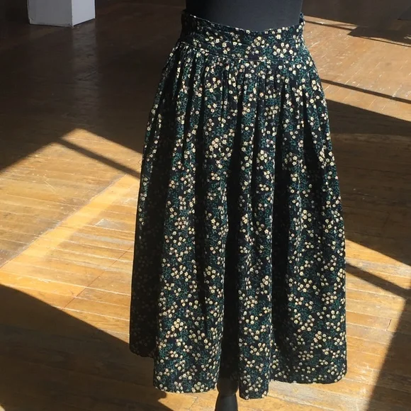 Vintage Black, Green, Red, Cream Floral Corduroy Skirt - Picture 2 of 7